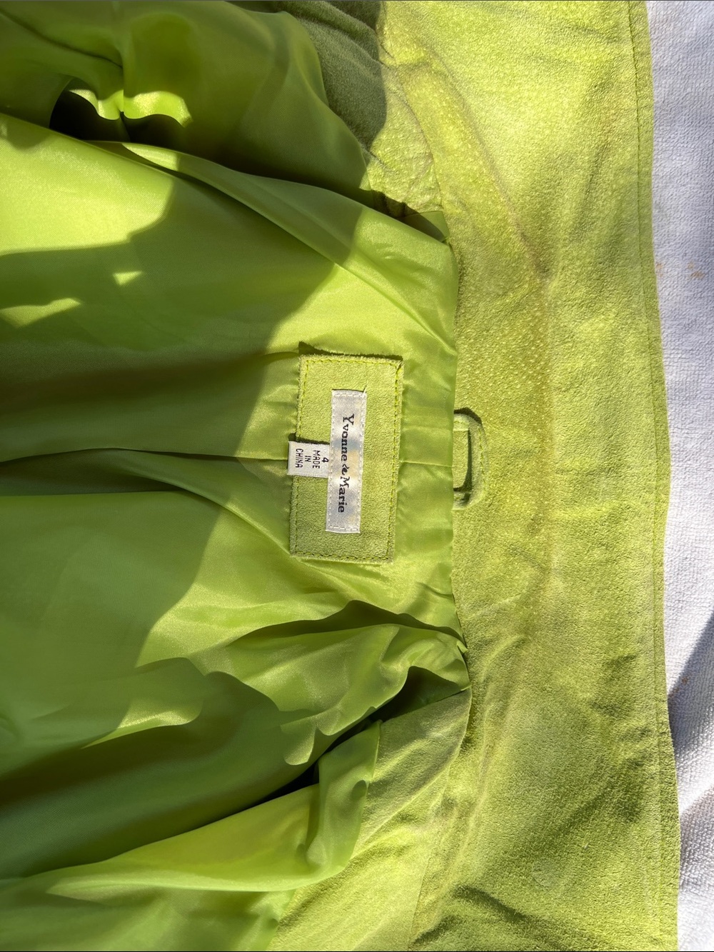 Women’s Lime Green Suede Zip-Front Leather Jacket - Picture 6 of 7